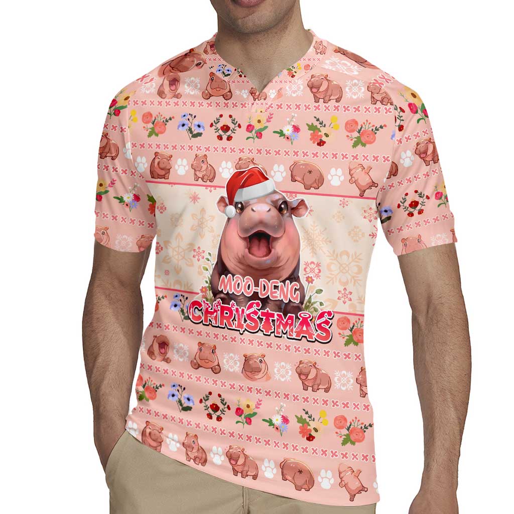 Moodeng Christmas Rugby Jersey Cute Hippo Holiday with Pastel Floral Festive Vibes - Wonder Print Shop