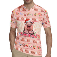Moodeng Christmas Rugby Jersey Cute Hippo Holiday with Pastel Floral Festive Vibes - Wonder Print Shop