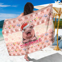 Moodeng Christmas Sarong Cute Hippo Holiday with Pastel Floral Festive Vibes - Wonder Print Shop