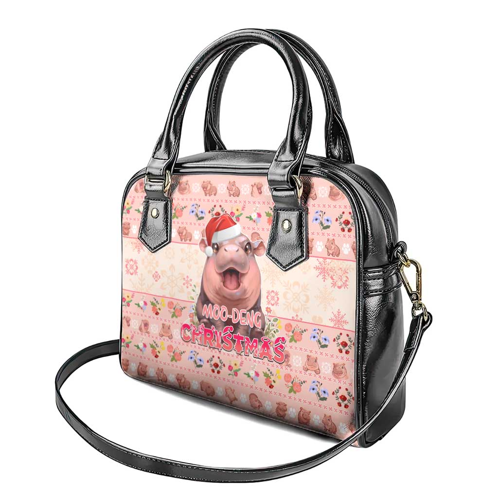 Moodeng Christmas Shoulder Handbag Cute Hippo Holiday with Pastel Floral Festive Vibes - Wonder Print Shop