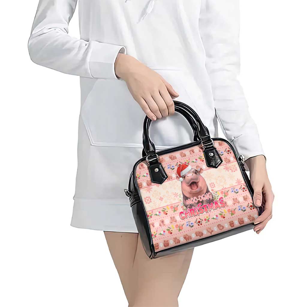 Moodeng Christmas Shoulder Handbag Cute Hippo Holiday with Pastel Floral Festive Vibes - Wonder Print Shop