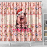 Moodeng Christmas Shower Curtain Cute Hippo Holiday with Pastel Floral Festive Vibes - Wonder Print Shop