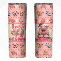 Moodeng Christmas Skinny Tumbler Cute Hippo Holiday with Pastel Floral Festive Vibes - Wonder Print Shop