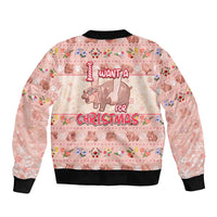 Moodeng Christmas Sleeve Zip Bomber Jacket Cute Hippo Holiday with Pastel Floral Festive Vibes - Wonder Print Shop