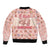 Moodeng Christmas Sleeve Zip Bomber Jacket Cute Hippo Holiday with Pastel Floral Festive Vibes - Wonder Print Shop