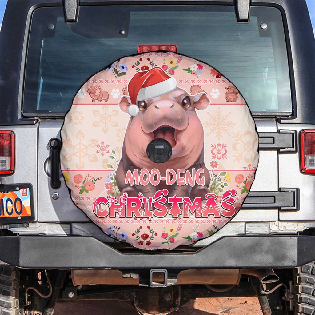 Moodeng Christmas Spare Tire Cover Cute Hippo Holiday with Pastel Floral Festive Vibes - Wonder Print Shop