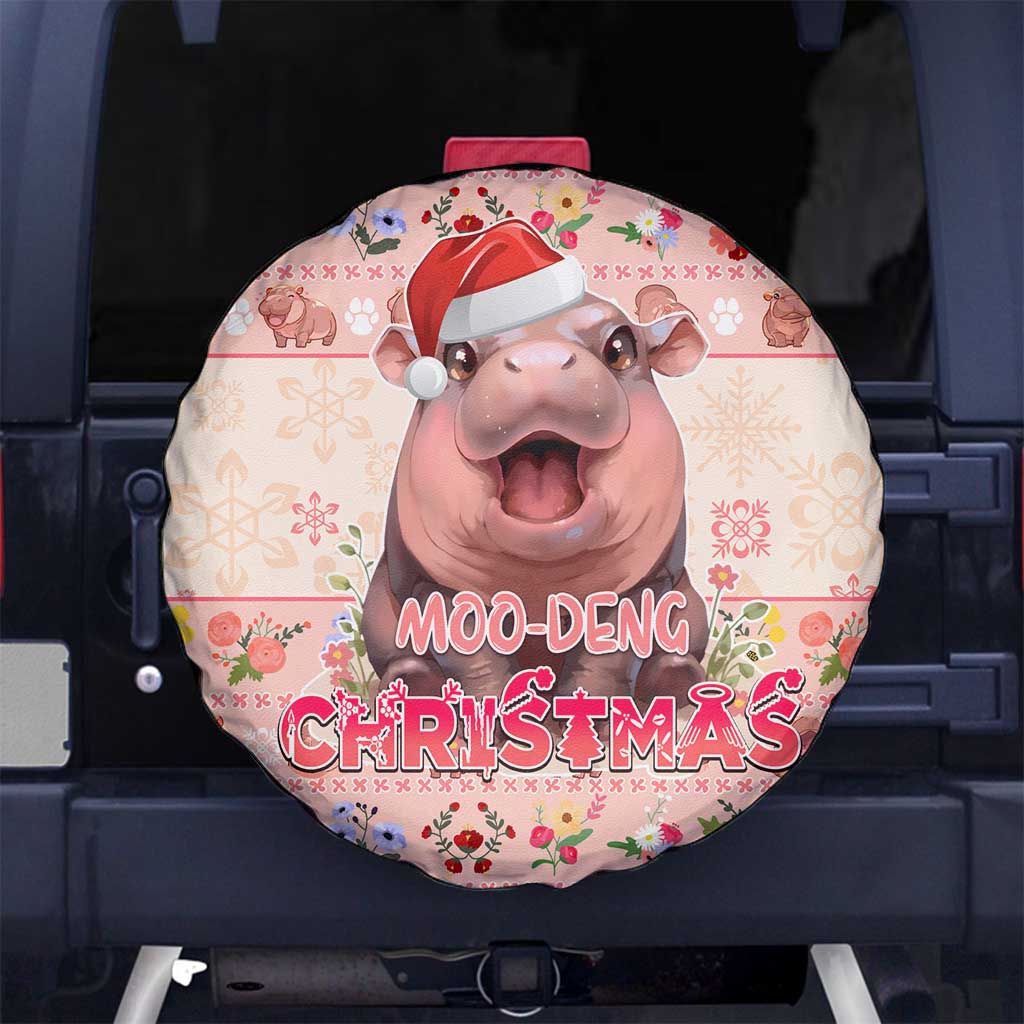 Moodeng Christmas Spare Tire Cover Cute Hippo Holiday with Pastel Floral Festive Vibes - Wonder Print Shop