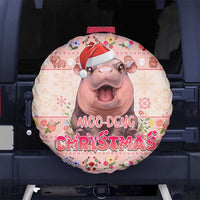 Moodeng Christmas Spare Tire Cover Cute Hippo Holiday with Pastel Floral Festive Vibes - Wonder Print Shop