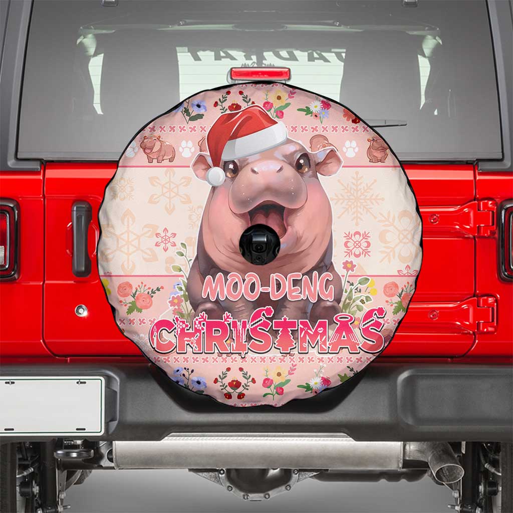 Moodeng Christmas Spare Tire Cover Cute Hippo Holiday with Pastel Floral Festive Vibes - Wonder Print Shop