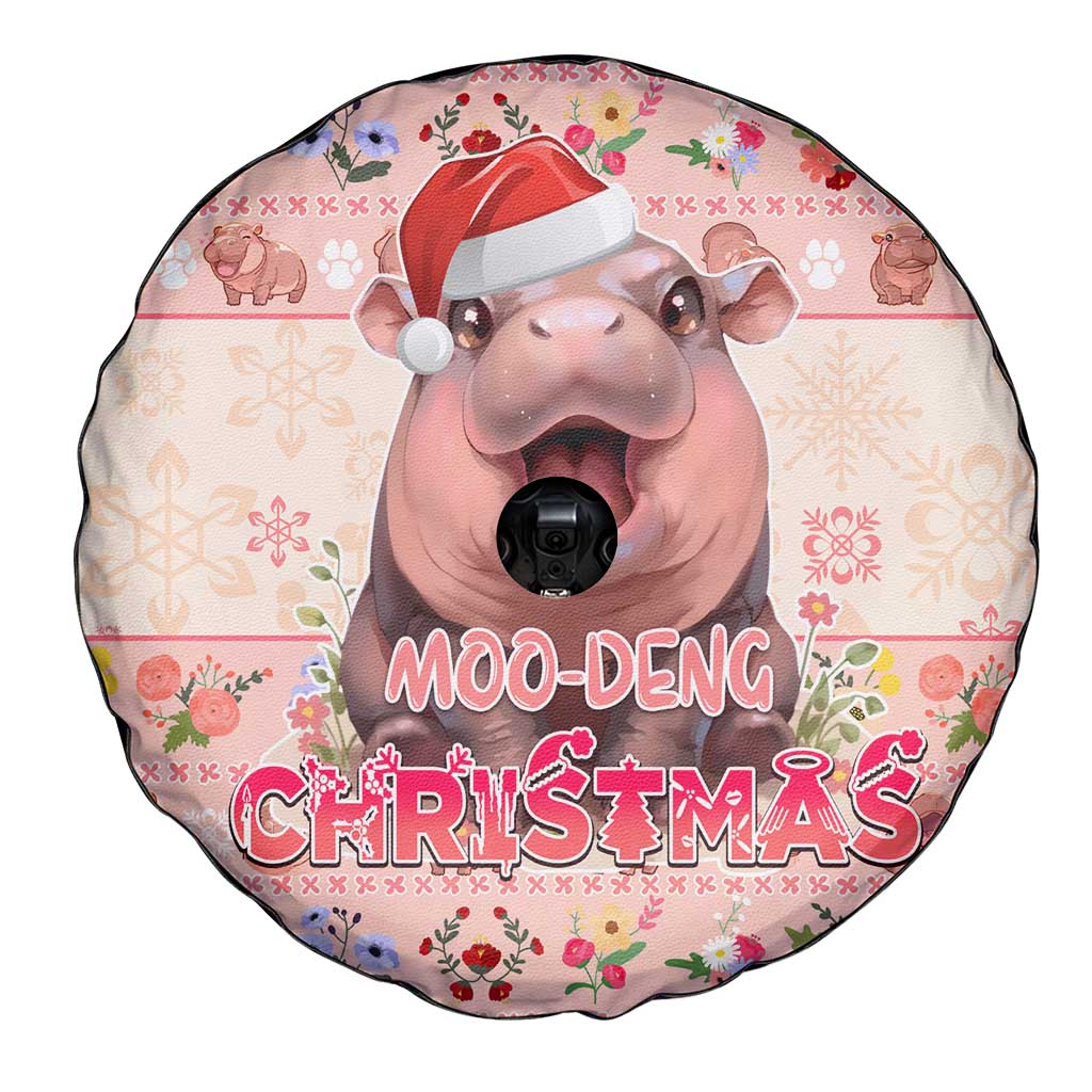 Moodeng Christmas Spare Tire Cover Cute Hippo Holiday with Pastel Floral Festive Vibes - Wonder Print Shop