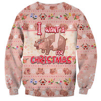 Moodeng Christmas Sweatshirt Cute Hippo Holiday with Pastel Floral Festive Vibes - Wonder Print Shop