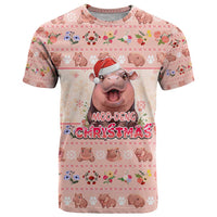 Moodeng Christmas T Shirt Cute Hippo Holiday with Pastel Floral Festive Vibes - Wonder Print Shop