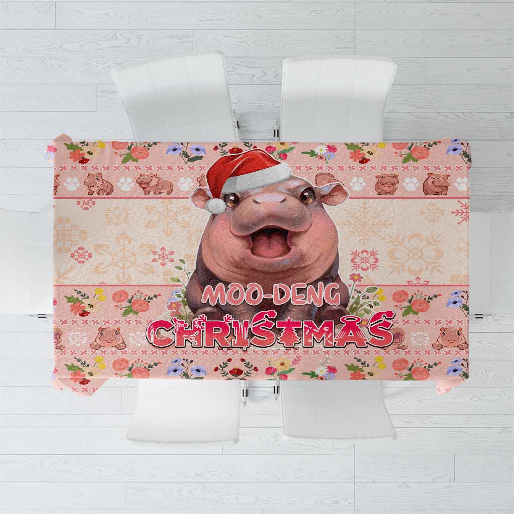 Moodeng Christmas Tablecloth Cute Hippo Holiday with Pastel Floral Festive Vibes - Wonder Print Shop