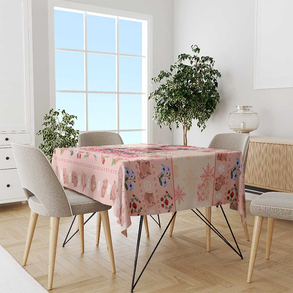 Moodeng Christmas Tablecloth Cute Hippo Holiday with Pastel Floral Festive Vibes - Wonder Print Shop