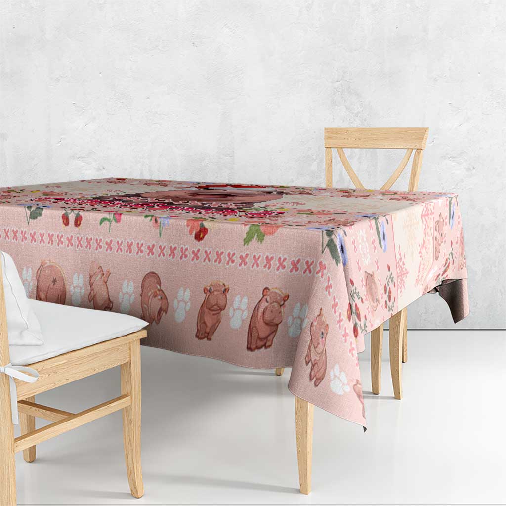 Moodeng Christmas Tablecloth Cute Hippo Holiday with Pastel Floral Festive Vibes - Wonder Print Shop
