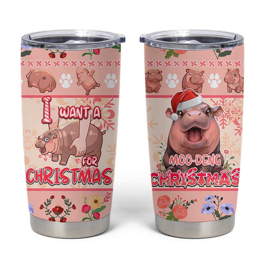 Moodeng Christmas Tumbler Cup Cute Hippo Holiday with Pastel Floral Festive Vibes - Wonder Print Shop