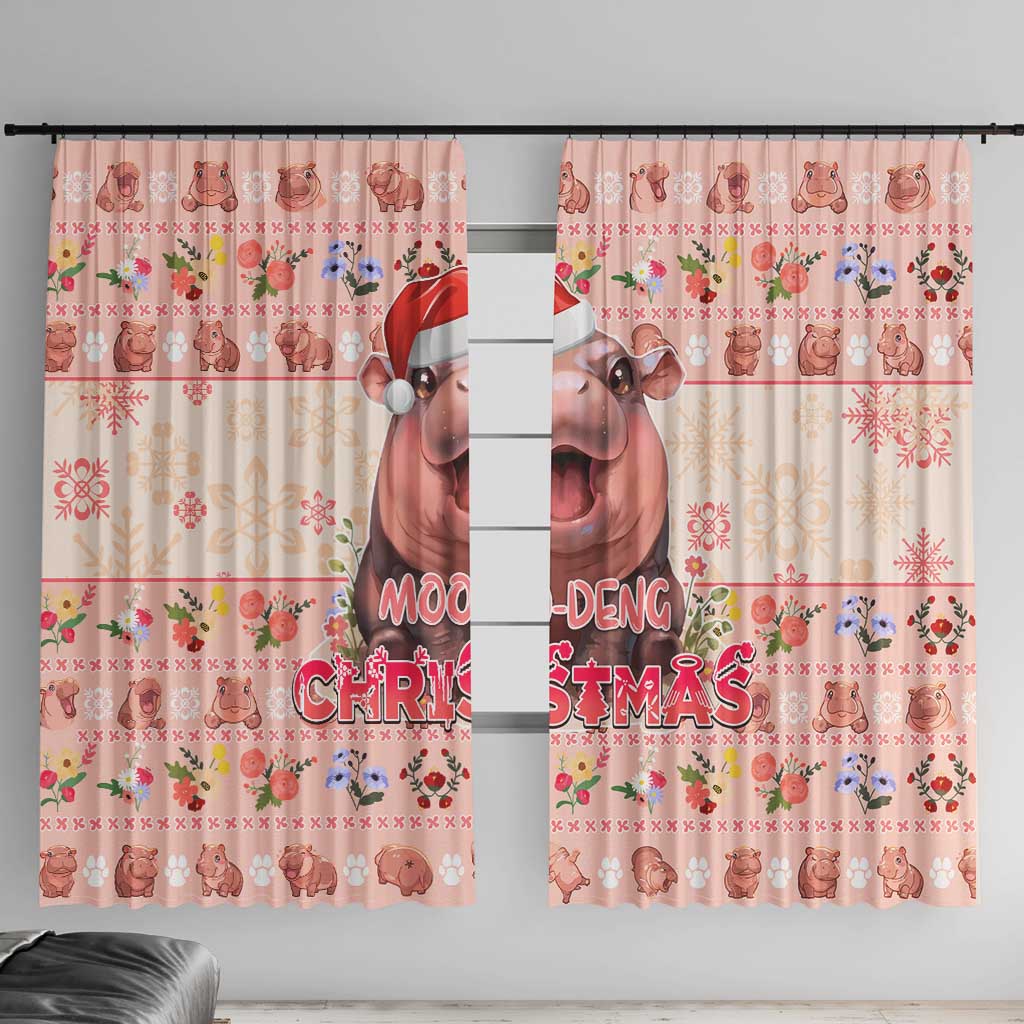 Moodeng Christmas Window Curtain Cute Hippo Holiday with Pastel Floral Festive Vibes - Wonder Print Shop