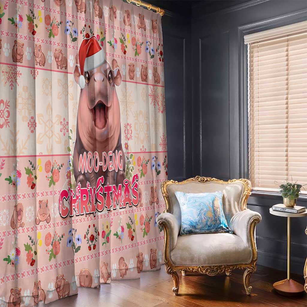 Moodeng Christmas Window Curtain Cute Hippo Holiday with Pastel Floral Festive Vibes - Wonder Print Shop