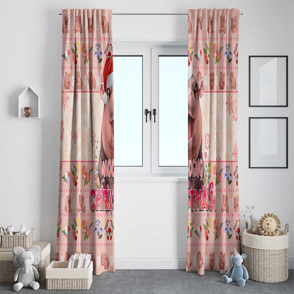 Moodeng Christmas Window Curtain Cute Hippo Holiday with Pastel Floral Festive Vibes - Wonder Print Shop