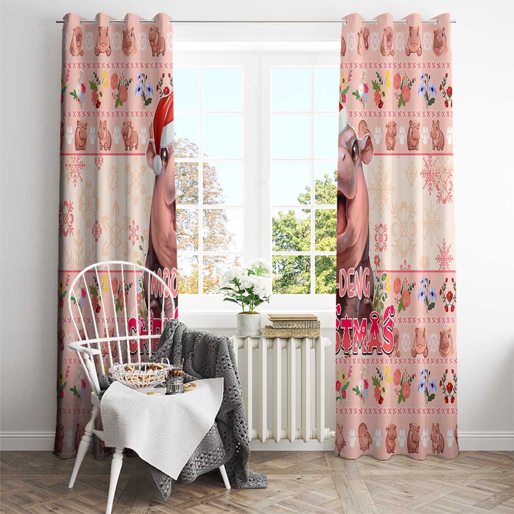 Moodeng Christmas Window Curtain Cute Hippo Holiday with Pastel Floral Festive Vibes - Wonder Print Shop
