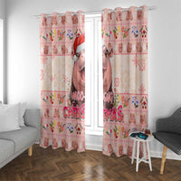 Moodeng Christmas Window Curtain Cute Hippo Holiday with Pastel Floral Festive Vibes - Wonder Print Shop