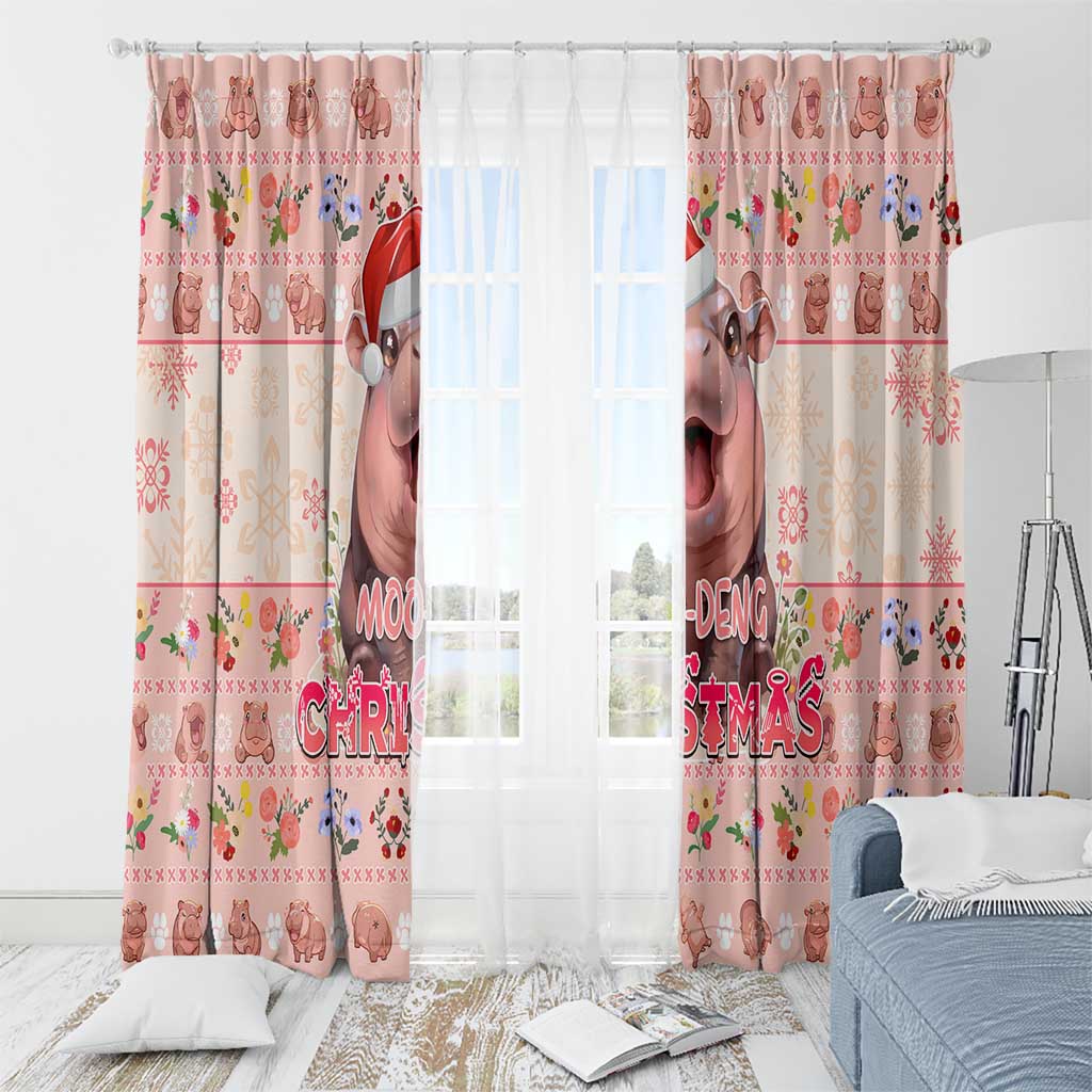 Moodeng Christmas Window Curtain Cute Hippo Holiday with Pastel Floral Festive Vibes - Wonder Print Shop