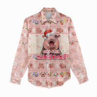 Moodeng Christmas Women Casual Shirt Cute Hippo Holiday with Pastel Floral Festive Vibes - Wonder Print Shop