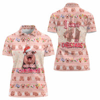 Moodeng Christmas Women Polo Shirt Cute Hippo Holiday with Pastel Floral Festive Vibes - Wonder Print Shop