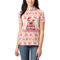 Moodeng Christmas Women Polo Shirt Cute Hippo Holiday with Pastel Floral Festive Vibes - Wonder Print Shop