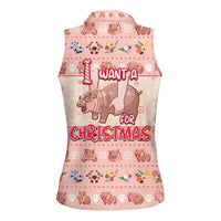Moodeng Christmas Women Sleeveless Polo Shirt Cute Hippo Holiday with Pastel Floral Festive Vibes - Wonder Print Shop