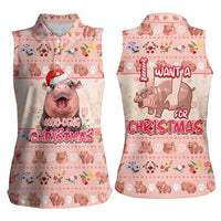 Moodeng Christmas Women Sleeveless Polo Shirt Cute Hippo Holiday with Pastel Floral Festive Vibes - Wonder Print Shop