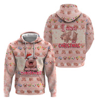 Moodeng Christmas Zip Hoodie Cute Hippo Holiday with Pastel Floral Festive Vibes - Wonder Print Shop