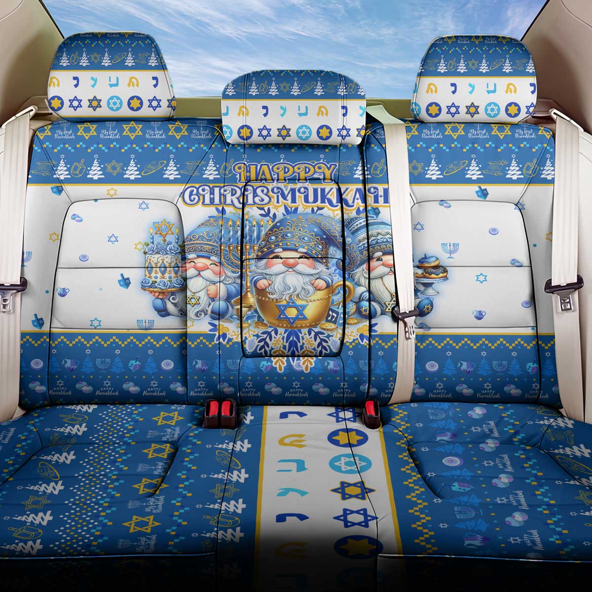Happy Chrismukkah Back Car Seat Cover Gnome Funny Hanukkah Christmas Mashup - Wonder Print Shop