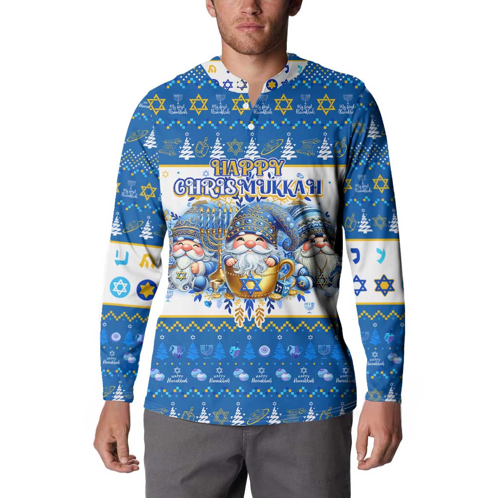 Happy Chrismukkah Button Sweatshirt Gnome Funny Hanukkah Christmas Mashup - Wonder Print Shop