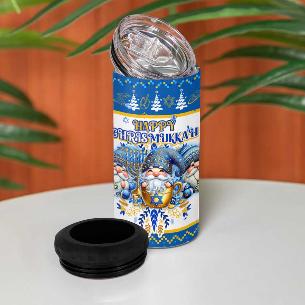 Happy Chrismukkah 4 in 1 Can Cooler Tumbler Gnome Funny Hanukkah Christmas Mashup - Wonder Print Shop