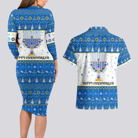 Happy Chrismukkah Couples Matching Long Sleeve Bodycon Dress and Hawaiian Shirt Gnome Funny Hanukkah Christmas Mashup - Wonder Print Shop