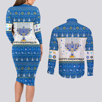 Happy Chrismukkah Couples Matching Long Sleeve Bodycon Dress and Long Sleeve Button Shirt Gnome Funny Hanukkah Christmas Mashup - Wonder Print Shop