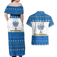 Happy Chrismukkah Couples Matching Off Shoulder Maxi Dress and Hawaiian Shirt Gnome Funny Hanukkah Christmas Mashup - Wonder Print Shop