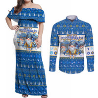 Happy Chrismukkah Couples Matching Off Shoulder Maxi Dress and Long Sleeve Button Shirt Gnome Funny Hanukkah Christmas Mashup - Wonder Print Shop
