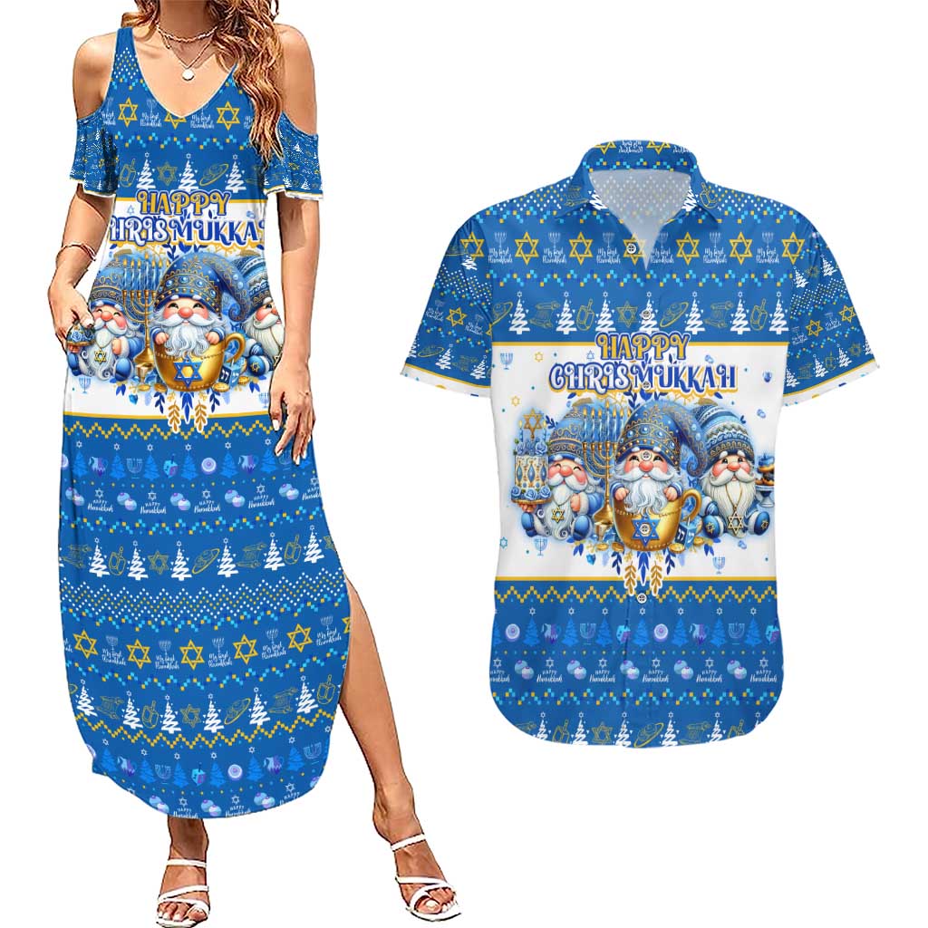 Happy Chrismukkah Couples Matching Summer Maxi Dress and Hawaiian Shirt Gnome Funny Hanukkah Christmas Mashup - Wonder Print Shop