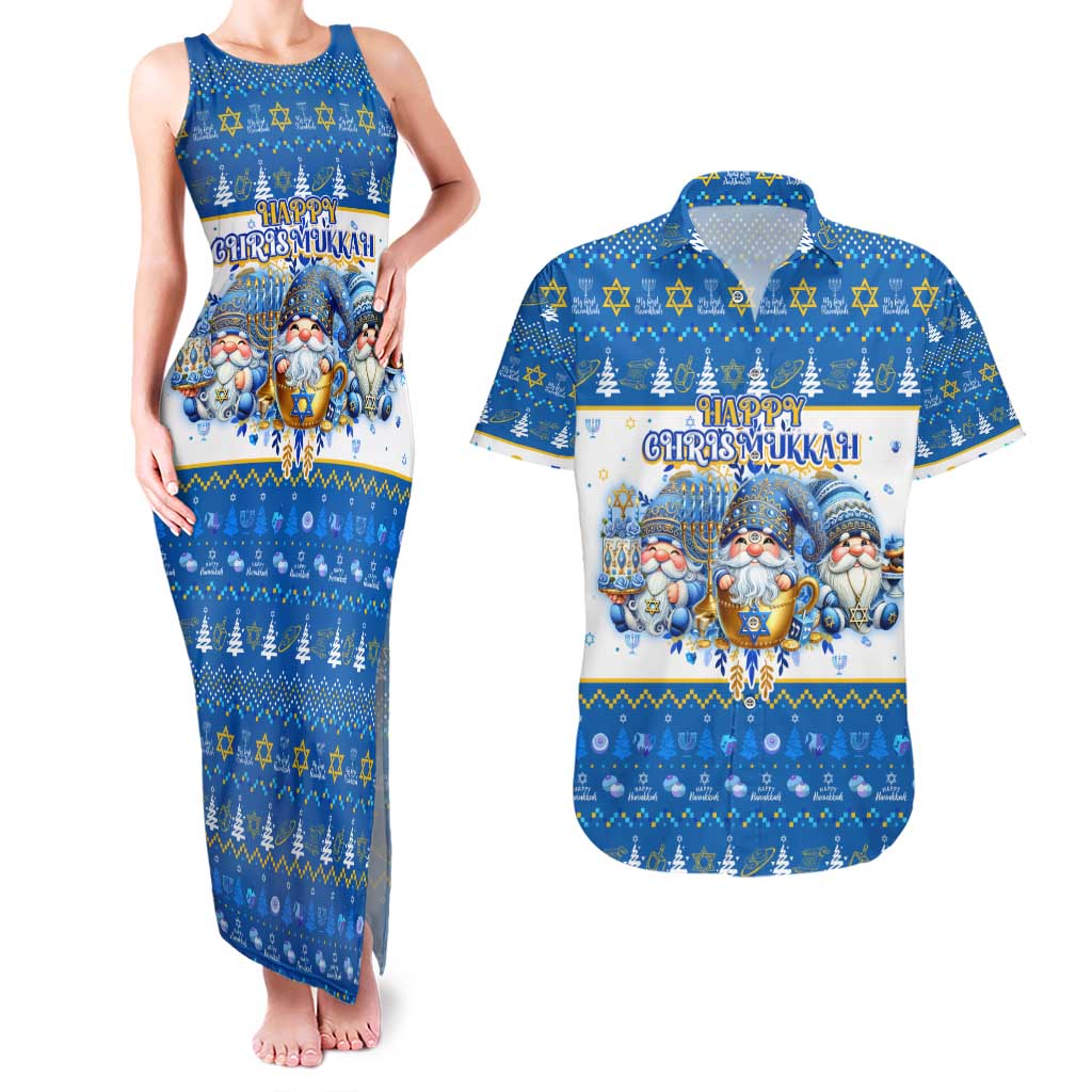 Happy Chrismukkah Couples Matching Tank Maxi Dress and Hawaiian Shirt Gnome Funny Hanukkah Christmas Mashup - Wonder Print Shop