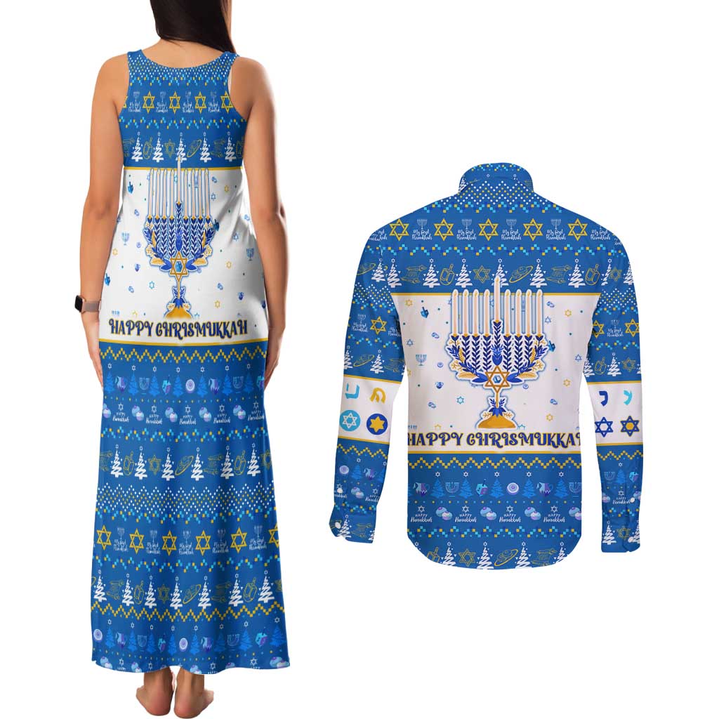 Happy Chrismukkah Couples Matching Tank Maxi Dress and Long Sleeve Button Shirt Gnome Funny Hanukkah Christmas Mashup - Wonder Print Shop