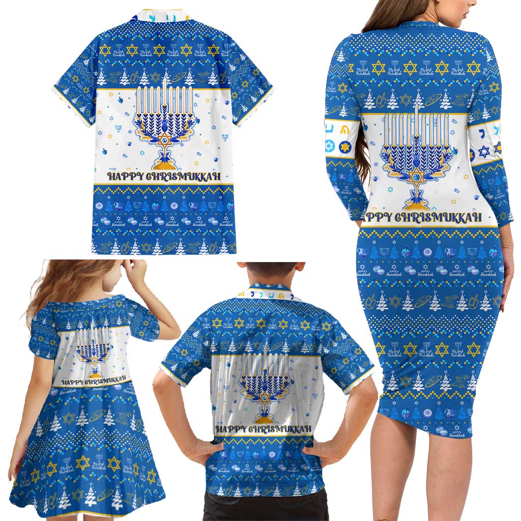 Happy Chrismukkah Family Matching Long Sleeve Bodycon Dress and Hawaiian Shirt Gnome Funny Hanukkah Christmas Mashup - Wonder Print Shop