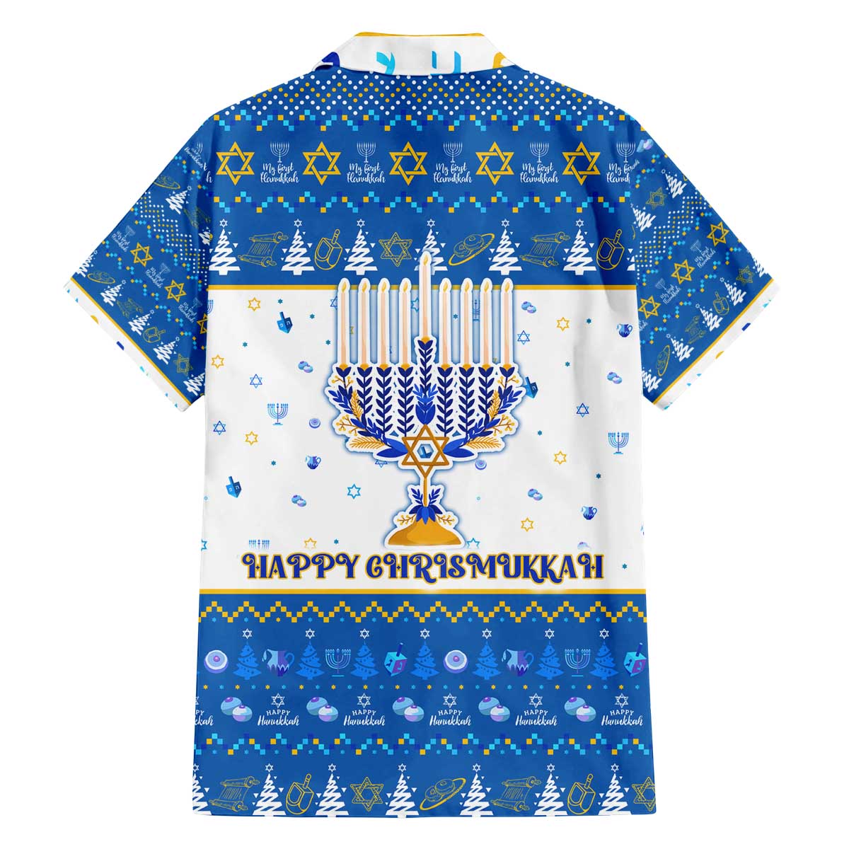 Happy Chrismukkah Family Matching Off The Shoulder Long Sleeve Dress and Hawaiian Shirt Gnome Funny Hanukkah Christmas Mashup - Wonder Print Shop