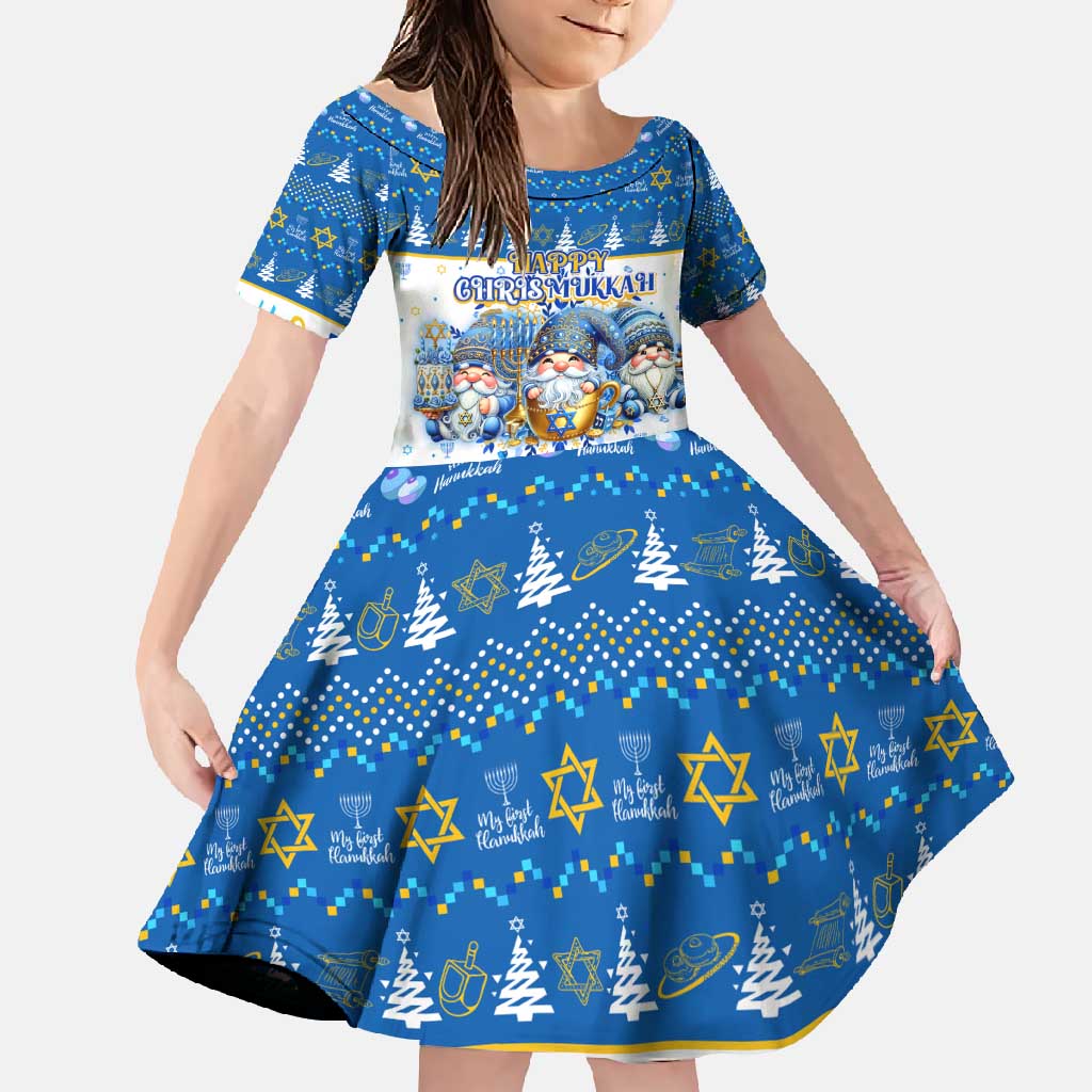 Happy Chrismukkah Family Matching Off Shoulder Maxi Dress and Hawaiian Shirt Gnome Funny Hanukkah Christmas Mashup - Wonder Print Shop