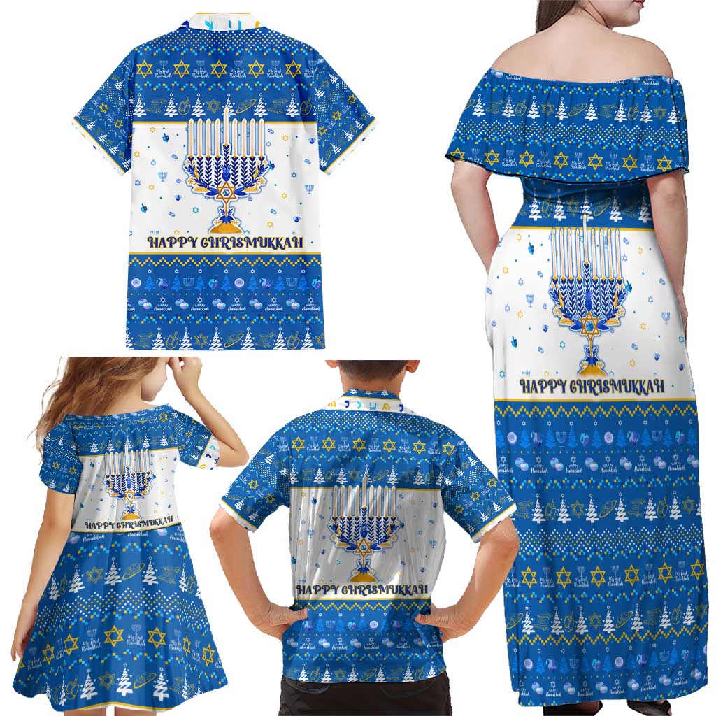 Happy Chrismukkah Family Matching Off Shoulder Maxi Dress and Hawaiian Shirt Gnome Funny Hanukkah Christmas Mashup - Wonder Print Shop