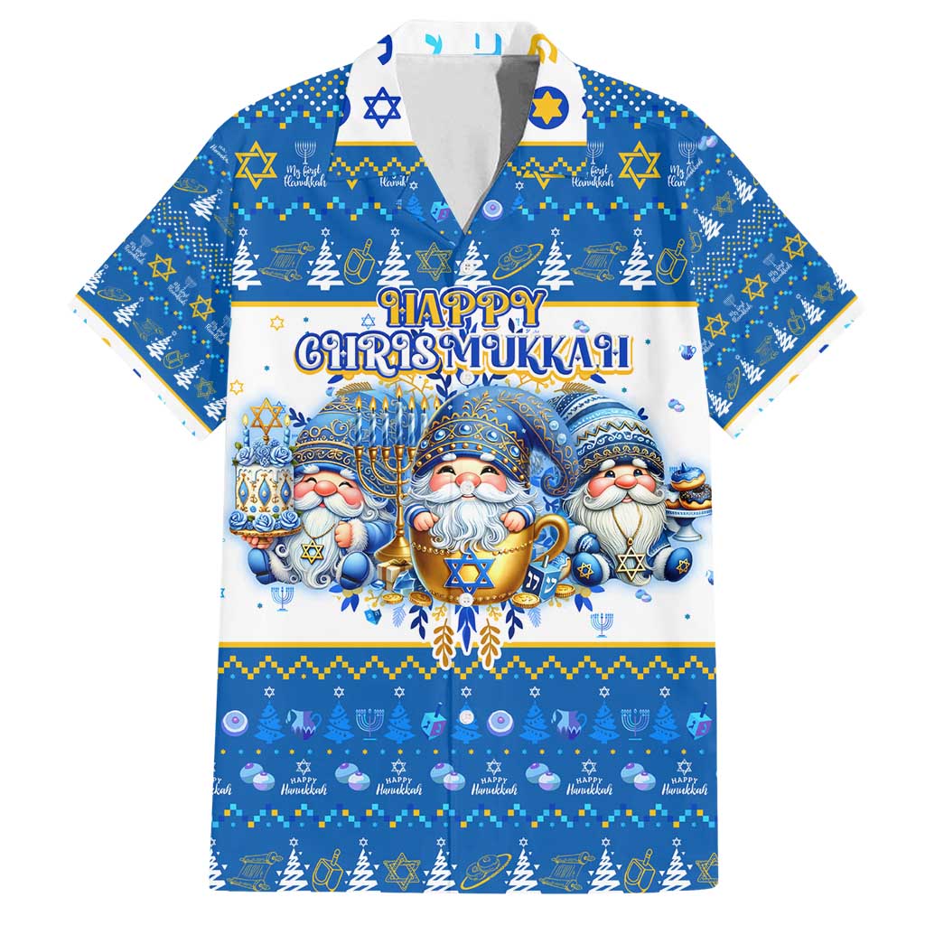 Happy Chrismukkah Family Matching Off Shoulder Maxi Dress and Hawaiian Shirt Gnome Funny Hanukkah Christmas Mashup - Wonder Print Shop