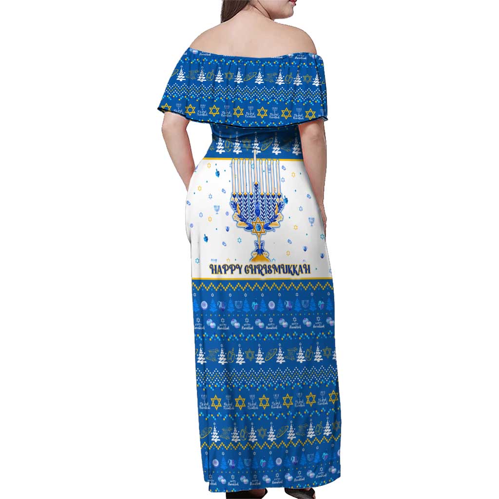 Happy Chrismukkah Family Matching Off Shoulder Maxi Dress and Hawaiian Shirt Gnome Funny Hanukkah Christmas Mashup - Wonder Print Shop