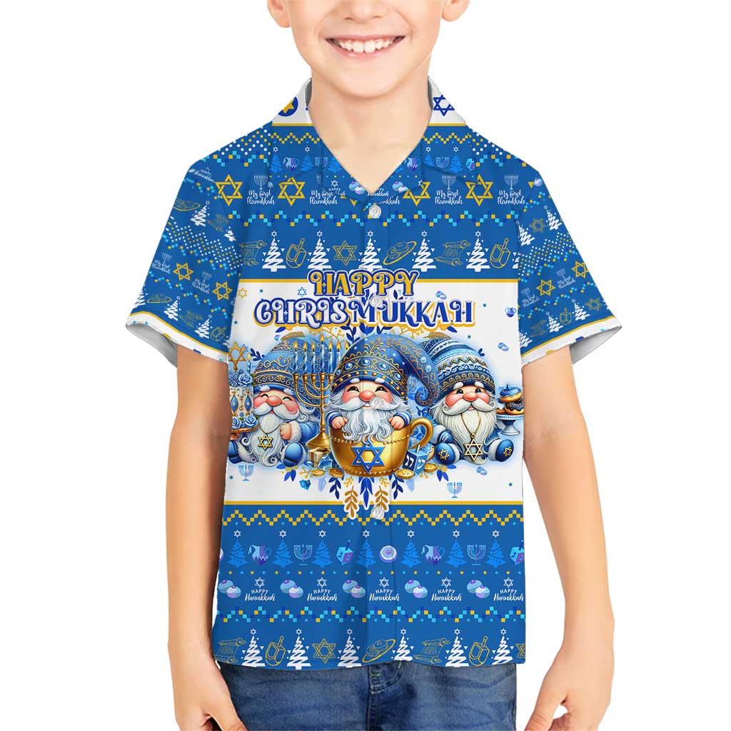 Happy Chrismukkah Family Matching Off Shoulder Maxi Dress and Hawaiian Shirt Gnome Funny Hanukkah Christmas Mashup - Wonder Print Shop
