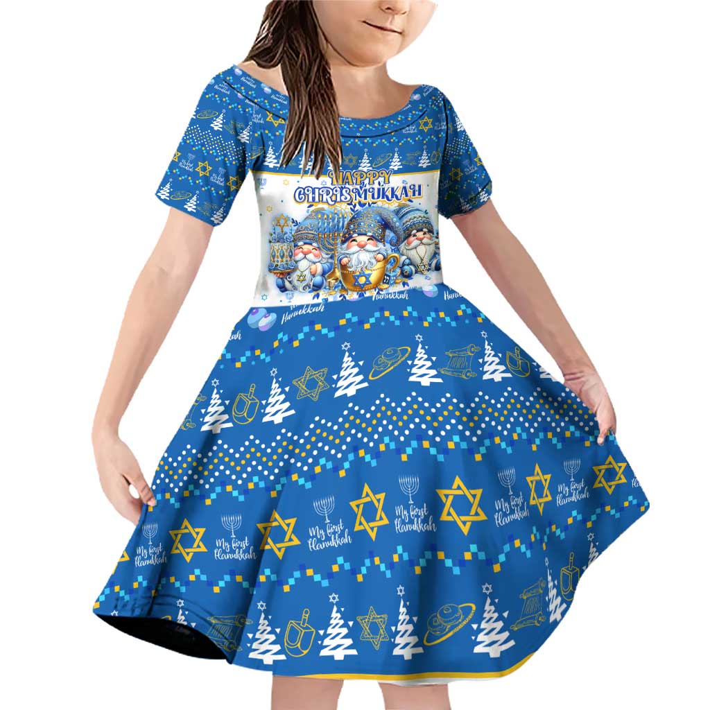 Happy Chrismukkah Family Matching Off Shoulder Short Dress and Hawaiian Shirt Gnome Funny Hanukkah Christmas Mashup - Wonder Print Shop